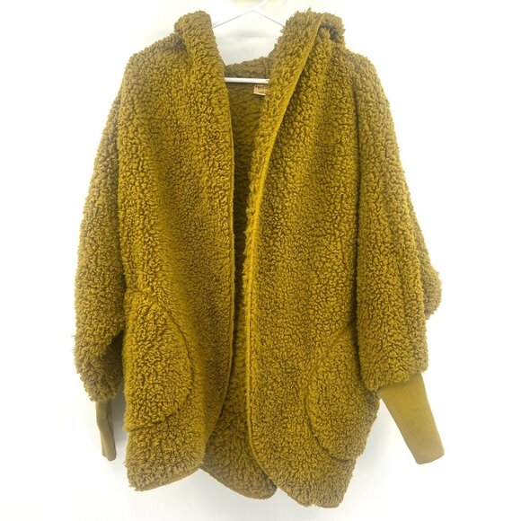 Nordic Beach Olive Green Open Front Fuzzy Fleece Hooded Cardigan One Size - Picture 1 of 3